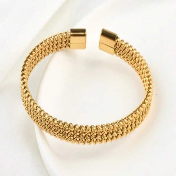 1pc Stainless Steel Gold Tone Spiderweb Design Open Cuff Bracelet For Couple - Picture 1 of 5